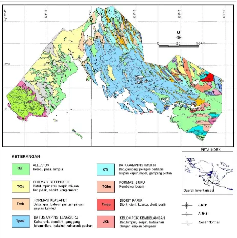 Gambar 2. Peta Geologi Regional, Kabupaten Kaimana, Provinsi Papua BaratPenyederhanaan dari Peta Geologi Lembar Kaimana (P3G, 1990) 