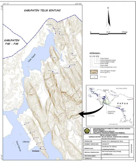 Gambar 3. Peta Lokasi Conto Daerah Distrik Teluk Arguni dan Sekitarnya, Kabupaten Kaimana 