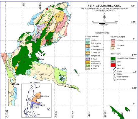 Gambar 2. Peta Geologi Regional Kabupaten Halmahera Timur dan Kabupaten Halmahera Tengah 