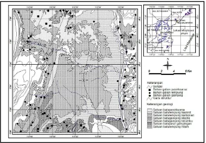 Gambar 1. Peta Lokasi Eksplorasi Umum Bahan Baku Semen Di Kecamatan Batusopang Dan  sekitarnya, Kabupaten Pasir, Provinsi Kalimantan  Timur