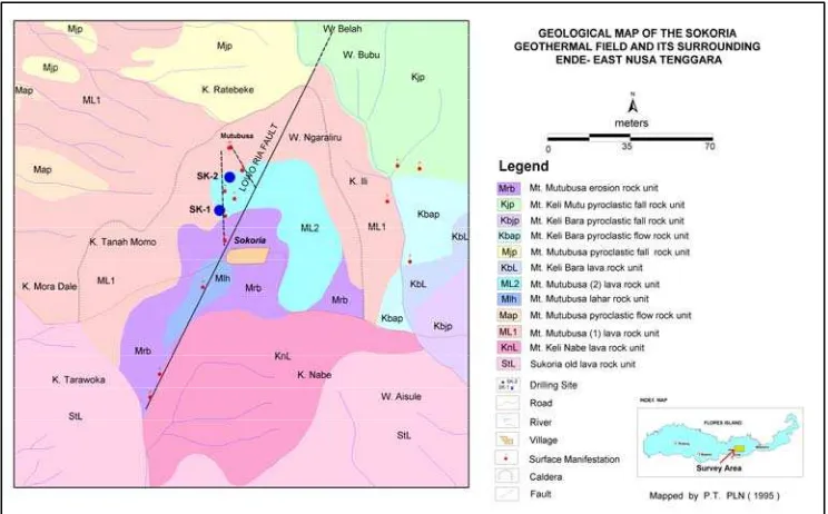 Gambar 1. Peta lokasi pengeboran eksplorasi sumur SR-1, lapangan panas bumi Mutubusa-Sokoria, Kabupaten Ende, Provinsi Nusa Tenggara Timur