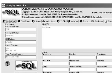 Figure 2.3 The ﬁrst MySQL admin screen.