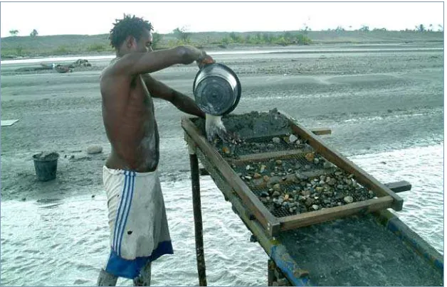 Gambar 3. Pengolahan zirkon dari tailing tambang emas aluvial, Kotawaringin (Rohmana dkk, 2006) 