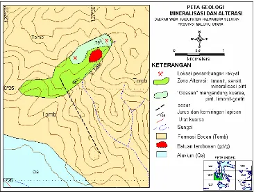GAMBAR 3.2. Peta Geologi, Mineralisasi dan Alterasi Daerah Yaba,  Kabupaten Halmahera Selatan, Provinsi Maluku Utara 