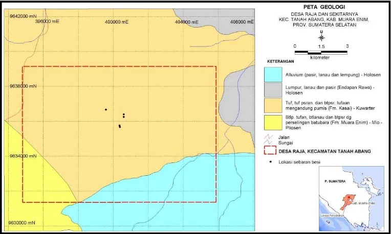 Gambar 3. Peta Geologi Ds. Raja, Kec. Tanah Abang, Kab. Muara Enim, Prov. Sumatera Selatan merupakan hasil mineralisasi secara alami baik 