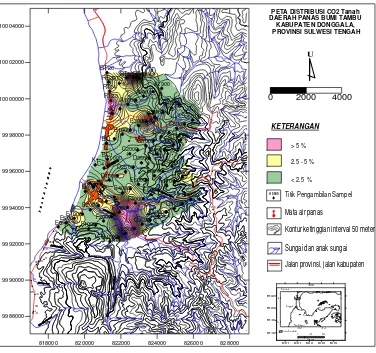 Gambar 7. Peta Distribusi CO2 Udara Tanah Daerah Panas Bumi Tambu Kabupaten Donggala, Sulawesi Tengah 