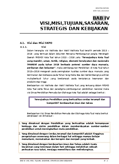 6 Bab Iv Visi Misi Tujuan Sasaran Strategi Dan Kebijakan 1345