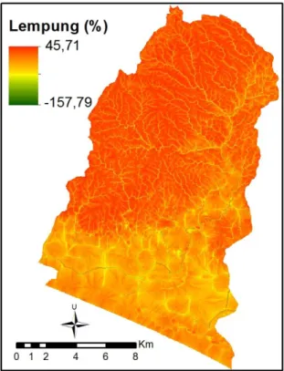 Gambar 5. Peta Lempung berdasar TWI dari DEM  SRTM 