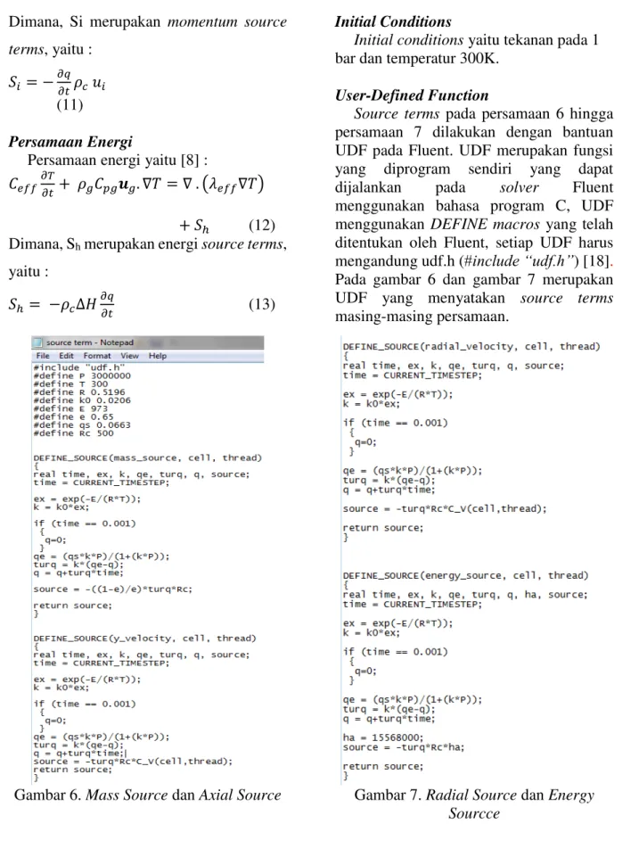 Gambar 6. Mass Source dan Axial Source  Gambar 7. Radial Source dan Energy  Sourcce 