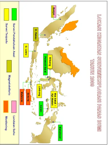 Gambar 2: Lokasi kegiatan survei panas bumi oleh Badan Geologi tahun 2009 