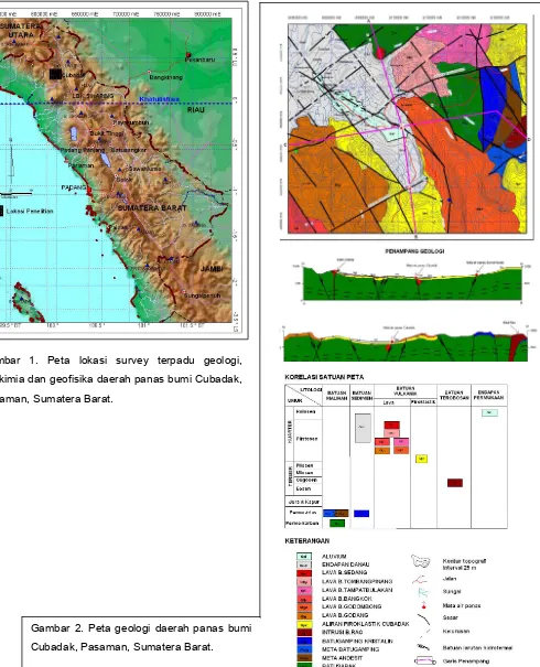 Gambar 1. Peta lokasi survey terpadu geologi,  geokimia dan geofisika daerah panas bumi Cubadak, Pasaman, Sumatera Barat