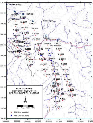 Gambar 3. Peta sebaran titik ukur geolistrik di daerah panas bumi Cubadak, 