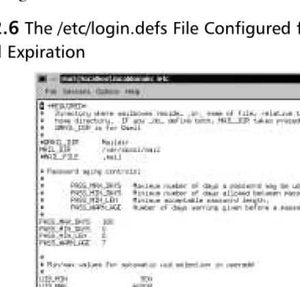 Figure 2.6 The /etc/login.defs File Conﬁgured for 180-Day Password Expiration