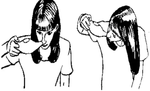 Gambar 2.3. Teknik melakukan cuci hidung. Sumber: Am fam physician, 2009. 