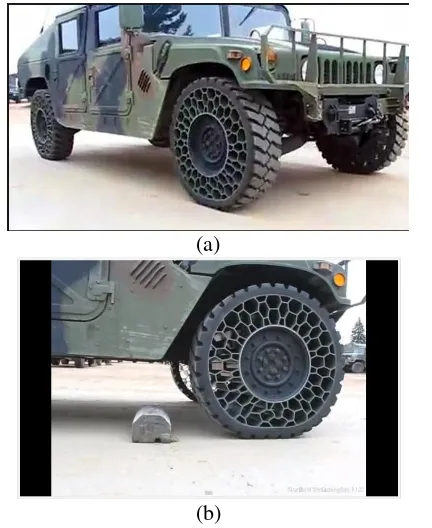 Gambar 2.12 (a) Honeycomb Airless Tyre pada Humvee dan (b) 