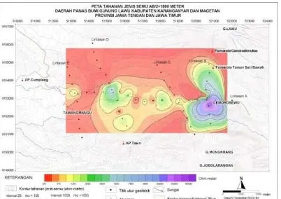 Gambar 10. Peta anomali magnet total daerah panas bumi Lawu 