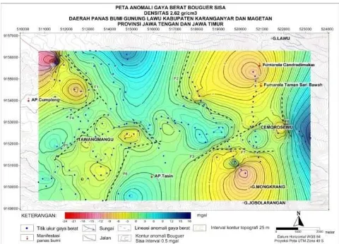 Gambar 9. Peta anomali Bouguer sisa daerah panas bumi G. Lawu 