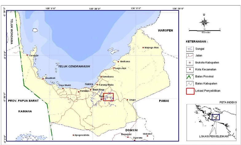 Gambar 1. Peta Lokasi Prospeksi di Kabupaten Nabire, Provinsi Papua