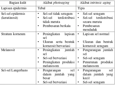 Tabel 2.1 Perbedaan anatomi pada epidermis (Mitsui, 1997). 