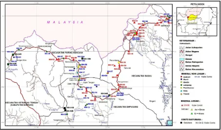 Gambar 1. Peta Lokasi Keterdapatan Mineral Dan Batubara Di Wilayah Perbatasan   Kabupaten Kapuas Hulu, Kalimantan Barat 