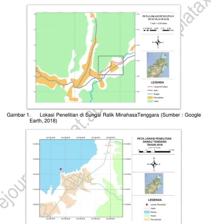 Gambar 1.  Lokasi Penelitian di Sungai Ralik MinahasaTenggara (Sumber : Google  Earth, 2018) 