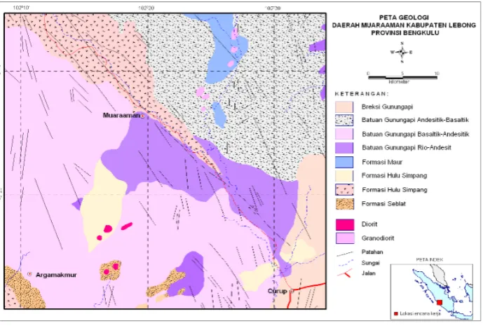 Gambar 1.  Peta Lokasi Penelitian Geologi Medika di daerah Lebong  Tambang dan Sekitarnya, Kabupaten Lebong, Provinsi Bengkulu.
