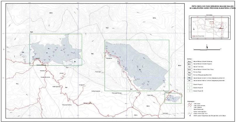 Gambar  2. Peta Geologi dan Sebaran Bahan Galian di Kab. Karo,Prov.  Sumatera Utara