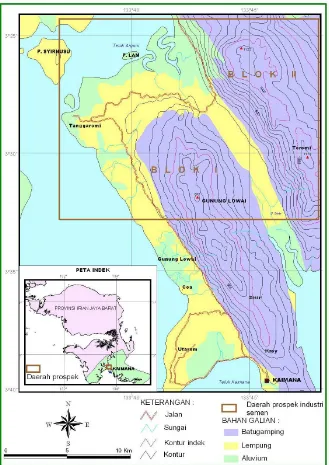 Gambar 1. Peta Daerah Prospek Bahan Baku Semen, Kabupaten Kaimana, Papua Barat