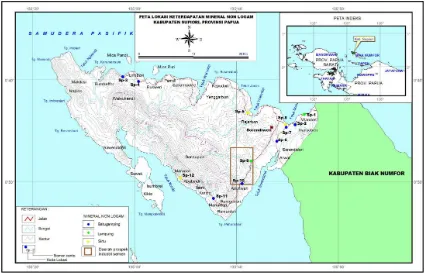 Gambar 1. Peta Lokasi Keterdapatan Mineral Non Logam Kabupaten Biak Numfor, Provinsi Papua