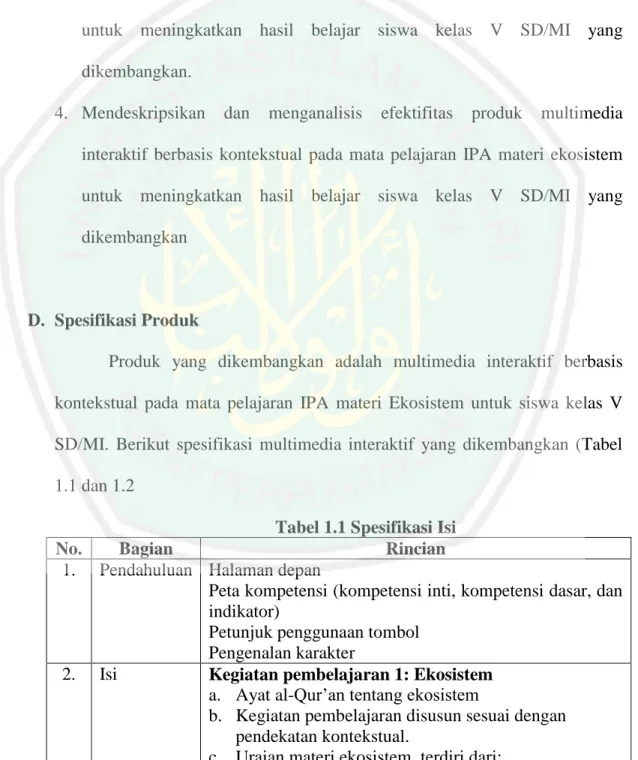 Tabel 1.1 Spesifikasi Isi 