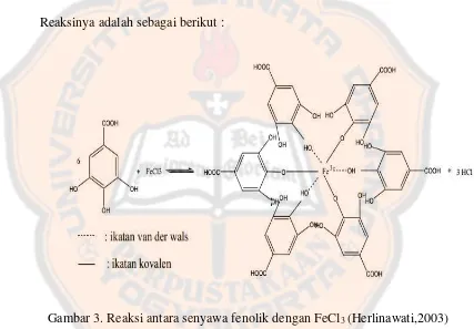 Gambar 3. Reaksi antara senyawa fenolik dengan FeCl3 (Herlinawati,2003) 