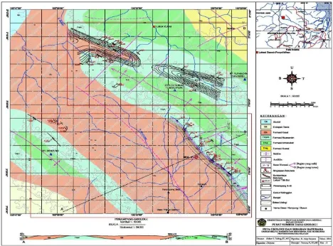 Gambar 1. Peta geologi dan Lokasi Titik Bor MRU-01 di daerah Penelitian (modifikasi dari Suwarna, dkk., 1994)
