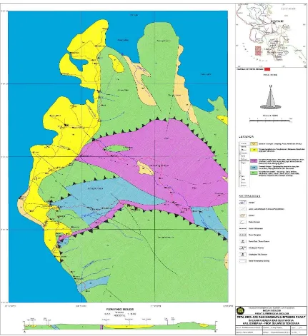 Gambar 1 Peta lokasi, geologi, sebaran bitumen padat, dan stratigrafi Pulau Kabaena (modifikasi Peta Geologi Lembar Kolaka, 1993)