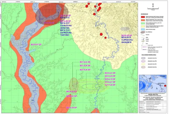 Gambar 2. Peta Geologi Ubahan dan Mineralisasi  Blok 1 (Waropko-Manggelum) Kabupaten Boven Digoel Provinsi Papua 