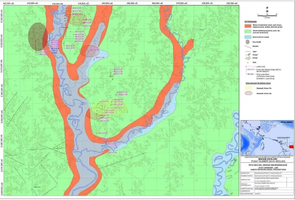 Gambar 3. Peta Geologi Ubahan dan Mineralisasi  Blok 2 (Mandobo-Jair) Kabupaten Boven Digoel Provinsi Papua 