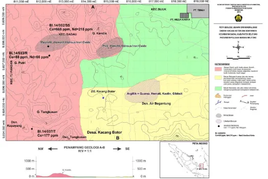 Gambar 6. Peta Sebaran Unsur Thorium (ppm) Daerah Kacang Butor,Kecamatan Badau, Kabupaten Belitung, Provinsi Bangka Belitung