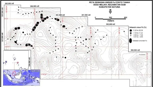 Gambar 11. Peta sebaran unsur Fe conto tanah Desa Meliah, Kecamatan Subi, 