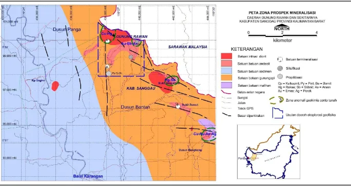 Gambar 11. Peta zona prospek mineralisasi  daerah penyelidikan 