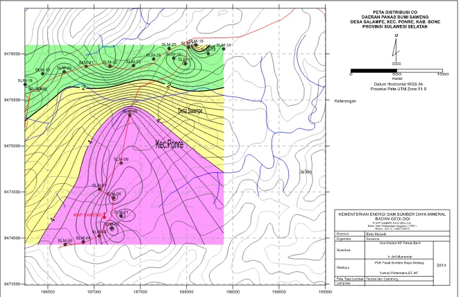 Gambar 8   Peta distribusi Hg  tanah daerah Saweng, Desa Salampe,Kecamatan Ponre – 