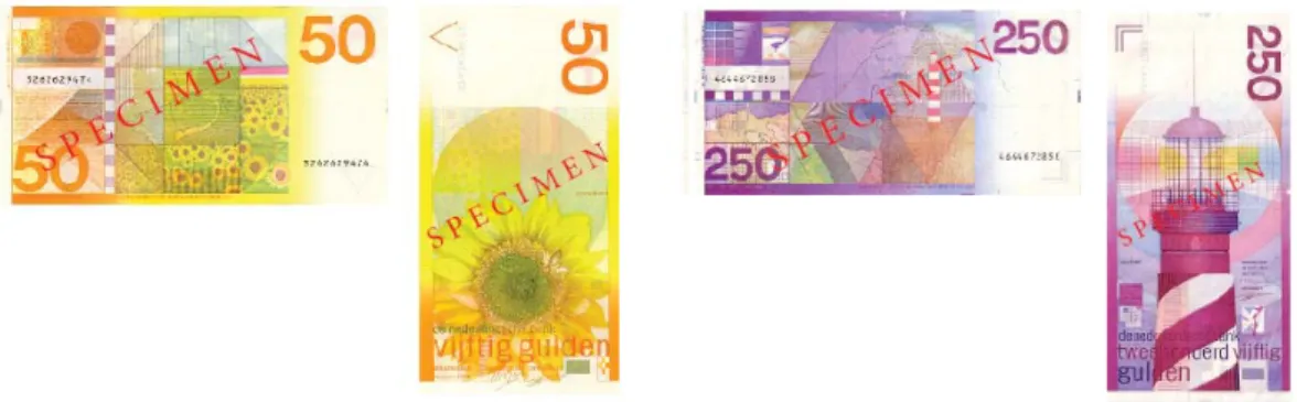 Gambar 2 Desain mata uang kertas Gulden Netherland  Sumber: Megg’s History of Graphic Design, 2006:460 