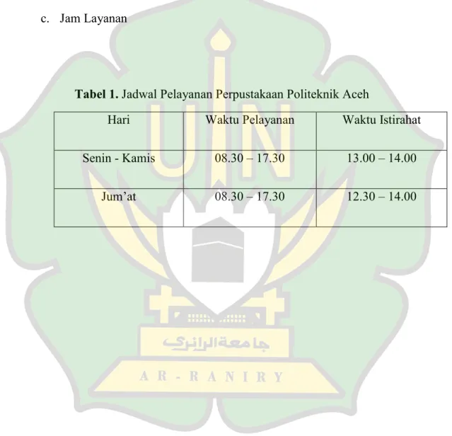 Tabel 1. Jadwal Pelayanan Perpustakaan Politeknik Aceh 