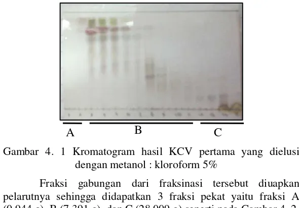 Gambar 4. 1 Kromatogram hasil KCV pertama yang dielusi 