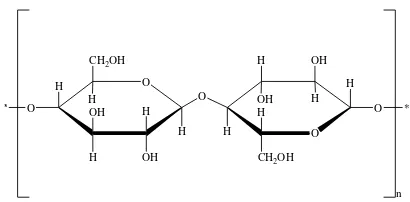 Gambar 3.  Gambar struktur molekul selulosa (Fessenden dkk, 1992) 