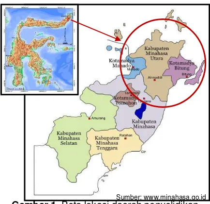 Gambar 1  Peta lokasi daerah penyelidikan Sumber: www.minahasa.go.id 