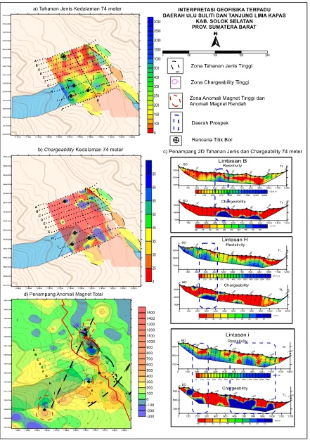 Gambar 9. Interpretasi Geofisika Terpadu Daerah prospek berdasarkan data peta sebaran IP 74 meter dan peta anomali magnet total 