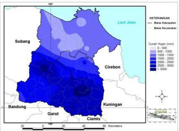 Figure 4 Annual rainfall total (1981-2000) within Indramayu, Sumedang, and  Majalengka districts