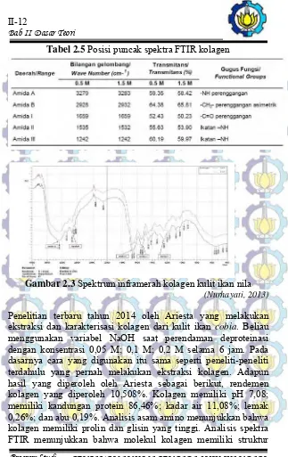 Tabel 2.5 Posisi puncak spektra FTIR kolagen 