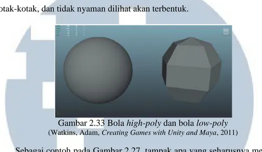 Gambar 2.33 Bola high-poly dan bola low-poly 
