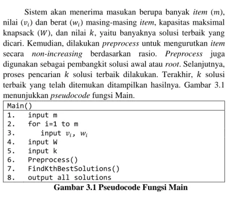 Gambar 3.1 Pseudocode Fungsi Main 