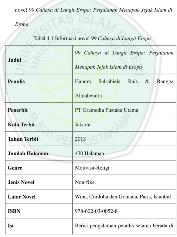 Tabel 4.1 Informasi novel 99 Cahaya di Langit Eropa 